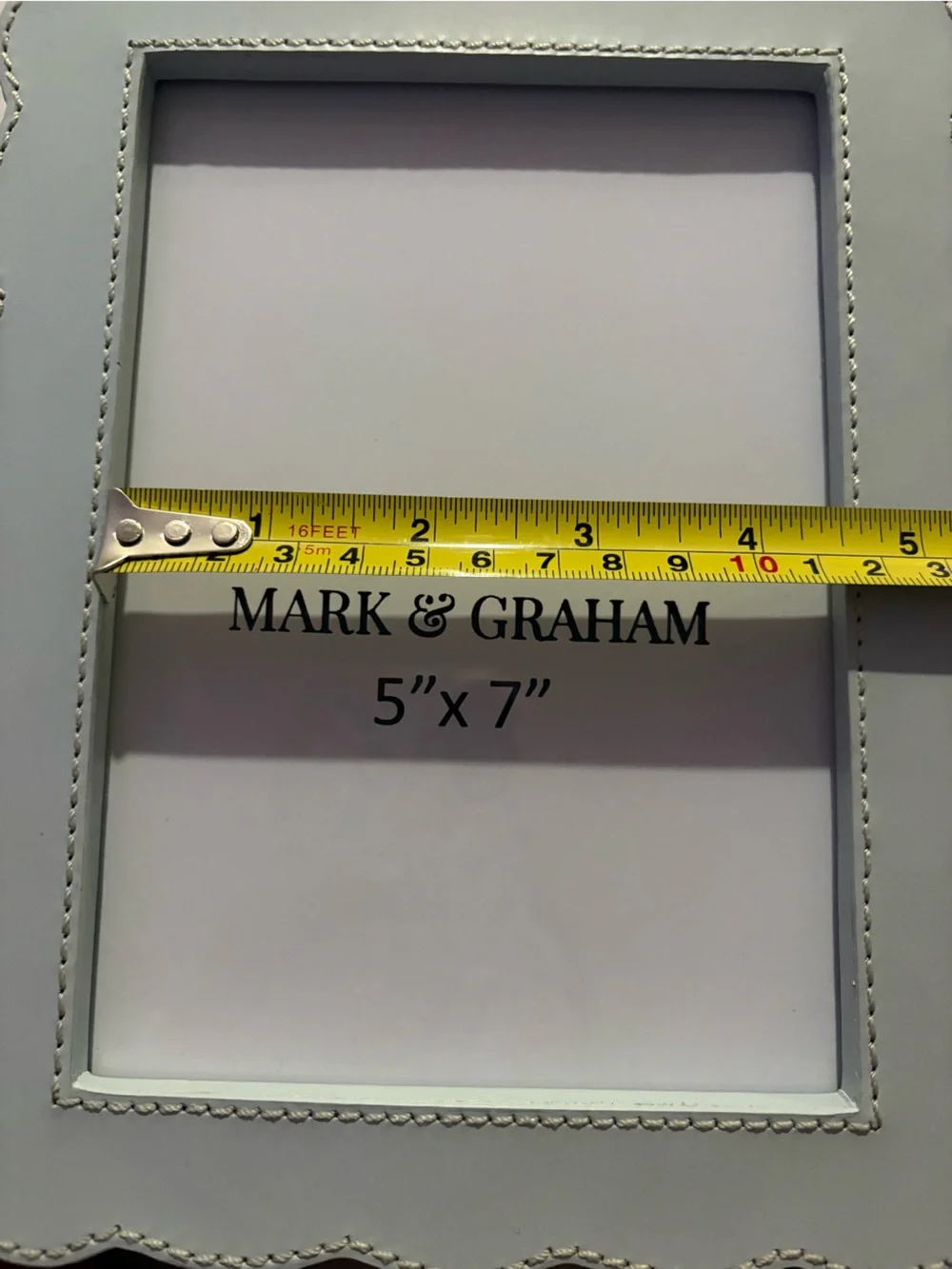Mark & Graham 5” x 7” baby blue scalloped leather picture photo frame new